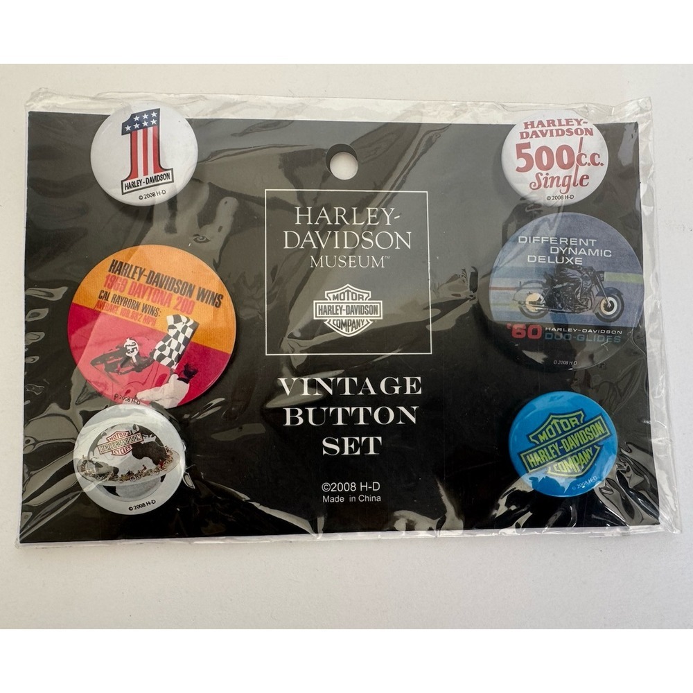 Harley-Davidson Museum Vintage‎ Button Set 2008 Lapel Vest Jacket Pin NEW Sealed